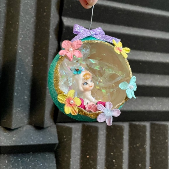 Handcrafted Refurbished Xmas Ball Easter Ceramic Bunny Girl Decorative Glitter - Picture 8 of 12